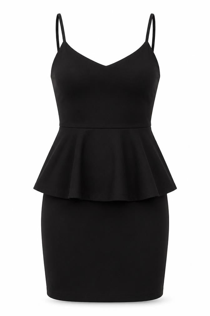 Front view of Boohoo women’s black polyester bodycon, size UK 8, v-neck pullover