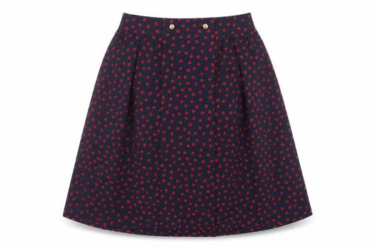 Front view of Comme CA ISM women’s blue geometric polyester tulip skirt, size L, zip