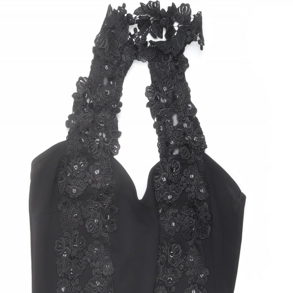 Lipsy Womens Black Polyester Bodysuit One-Piece Size 8 Snap - Lace Neckline