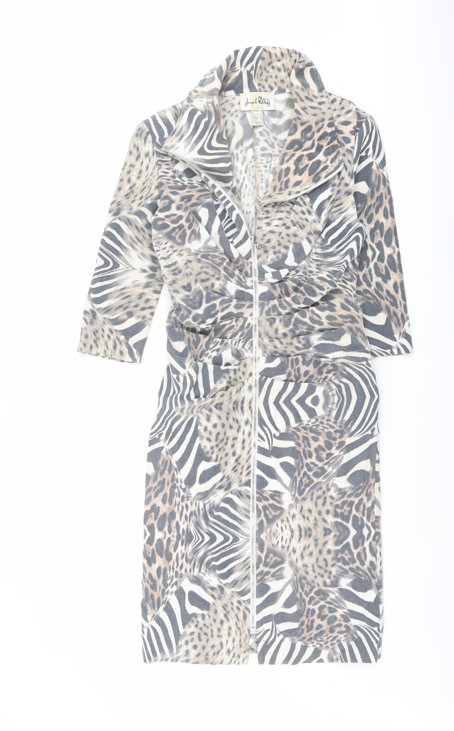Joseph Ribkoff Womens Beige Animal Print Polyester Bodycon Size 10 Collared Zip - Leopard tiger pattern
