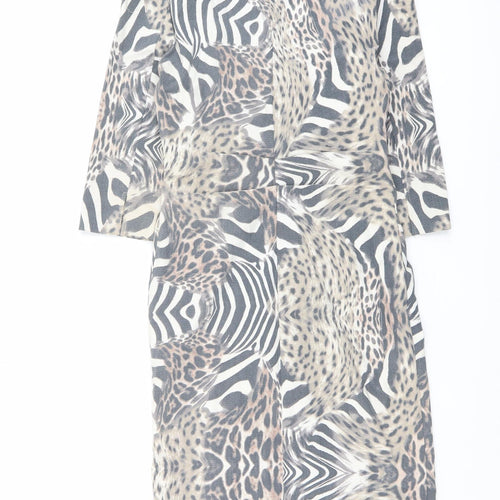 Joseph Ribkoff Womens Beige Animal Print Polyester Bodycon Size 10 Collared Zip - Leopard tiger pattern