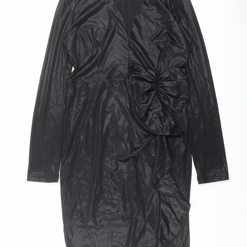Allyson Womens Black Polyester A-Line Size M V-Neck Zip