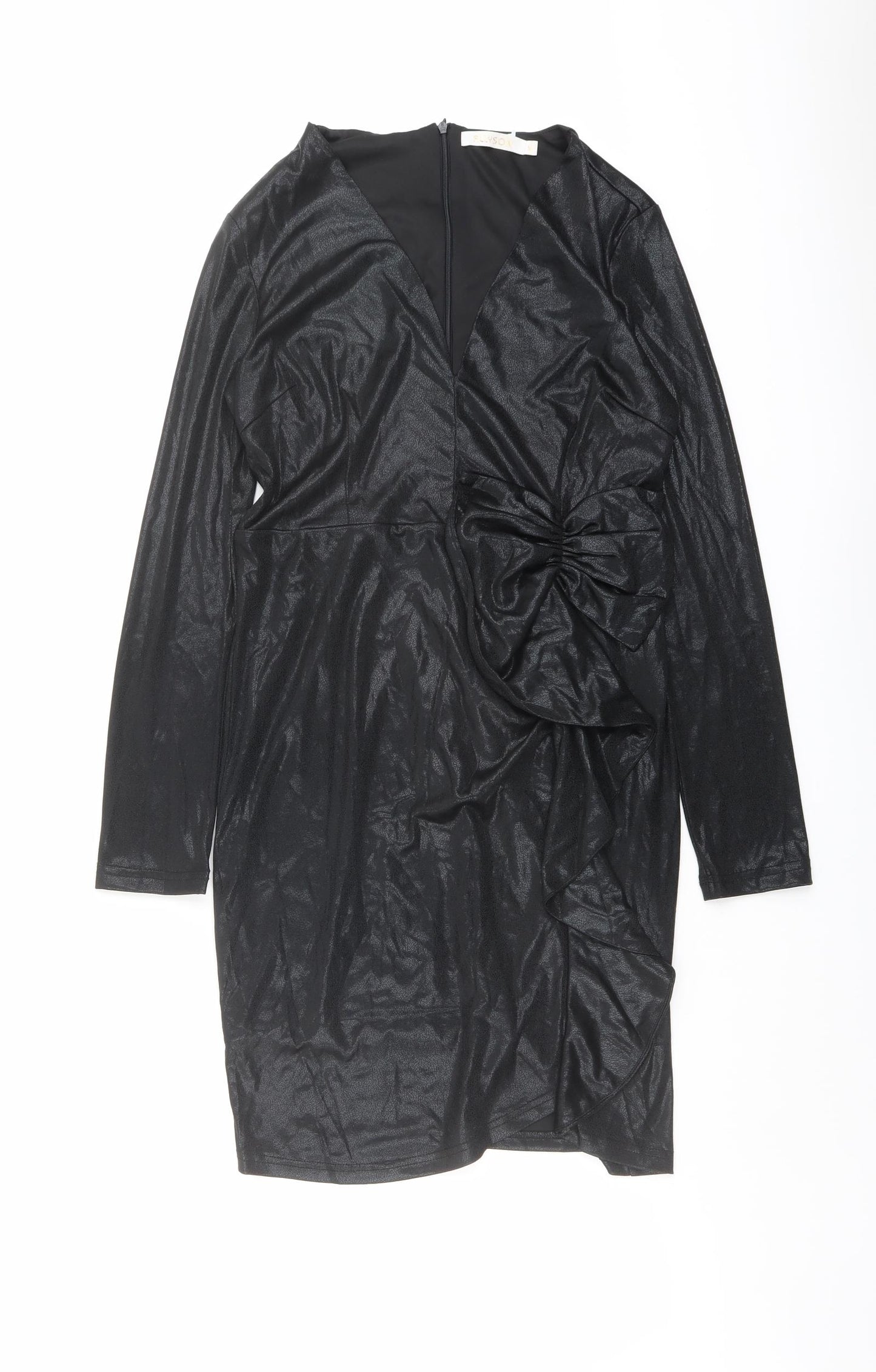 Allyson Womens Black Polyester A-Line Size M V-Neck Zip