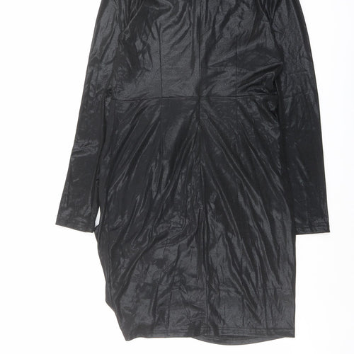 Allyson Womens Black Polyester A-Line Size M V-Neck Zip