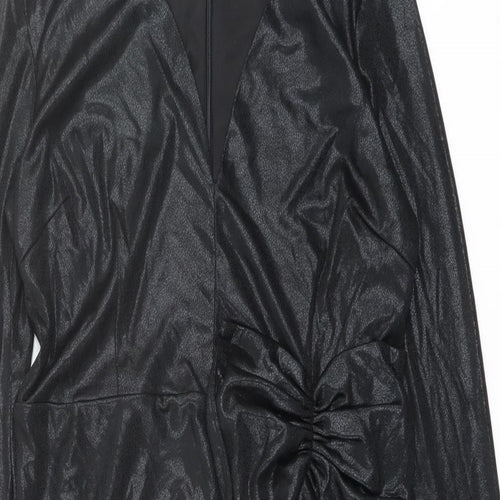 Allyson Womens Black Polyester A-Line Size M V-Neck Zip