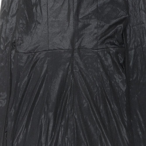 Allyson Womens Black Polyester A-Line Size M V-Neck Zip