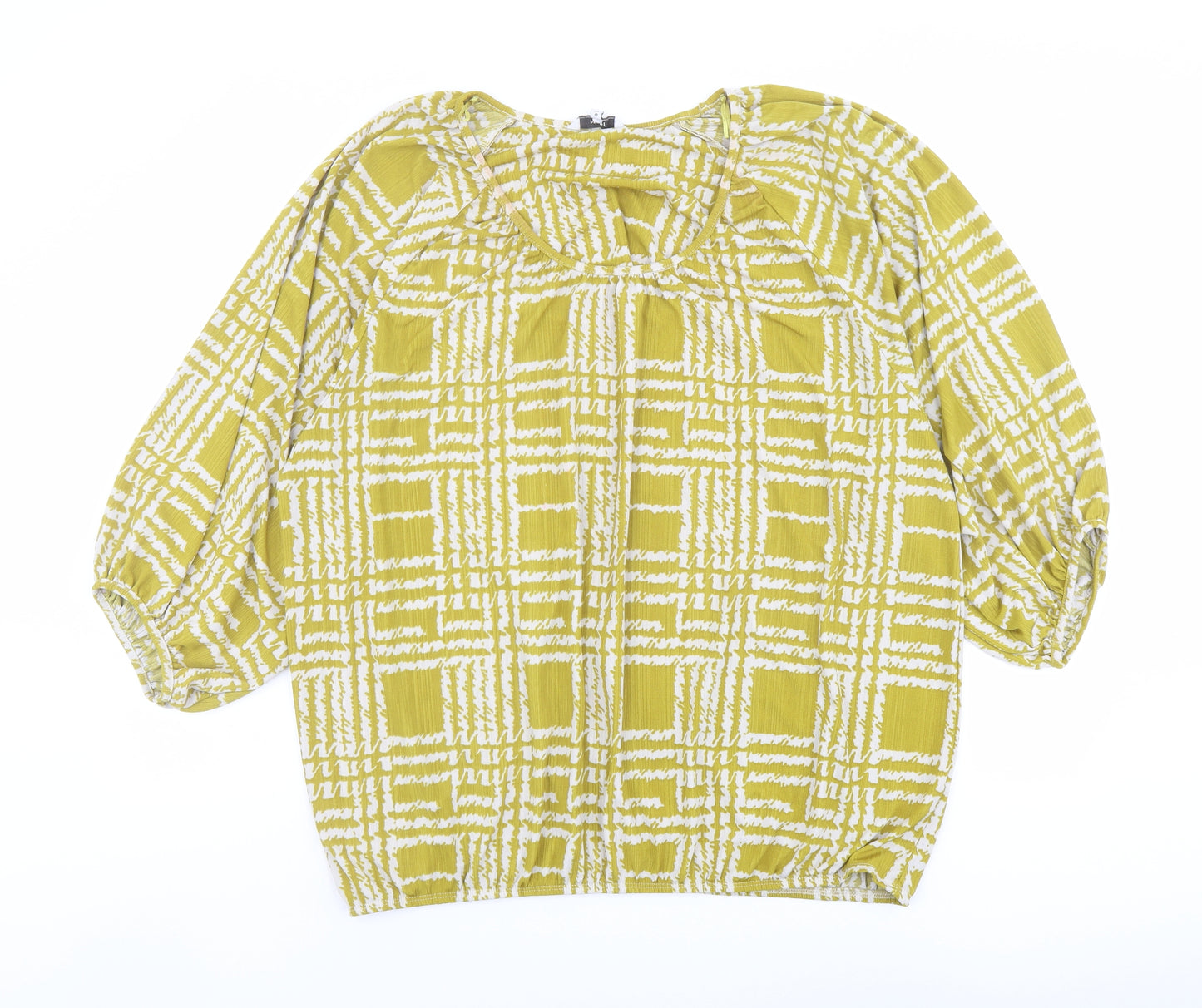 NEXT Womens Green Check Polyester Basic Blouse Size 20 Round Neck