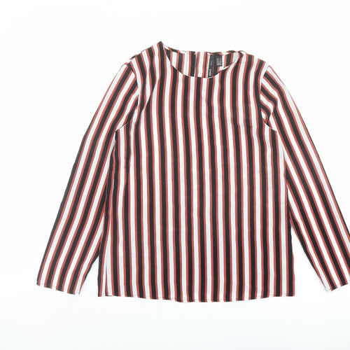 Mango Womens Multicoloured Striped Polyester Basic Blouse Size XS Round Neck