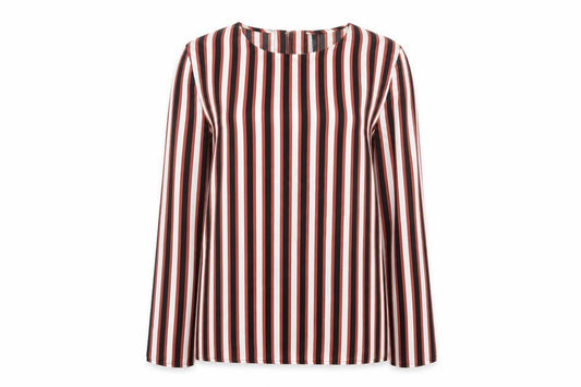 Front view of Mango women’s multicoloured striped polyester basic blouse, size XS, round neck