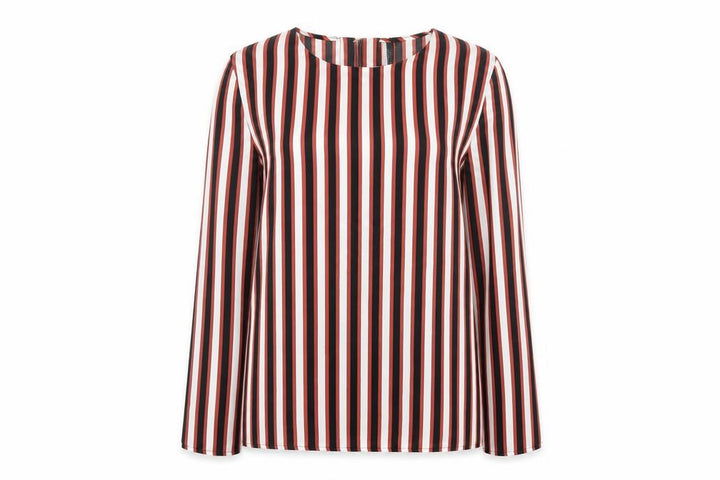 Mango Womens Multicoloured Striped Polyester Basic Blouse Size XS Round Neck