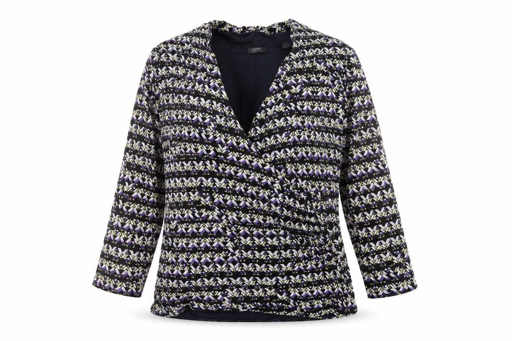 Front view of ESPRIT women’s multicoloured geometric polyester basic blouse, size 2XL, v-neck