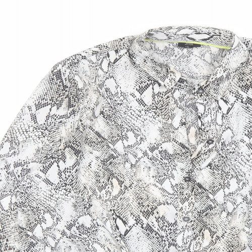 River Island Womens Grey Animal Print Polyester Basic Button-Up Size 16 Collared - Snakeskin Pattern Knot Front