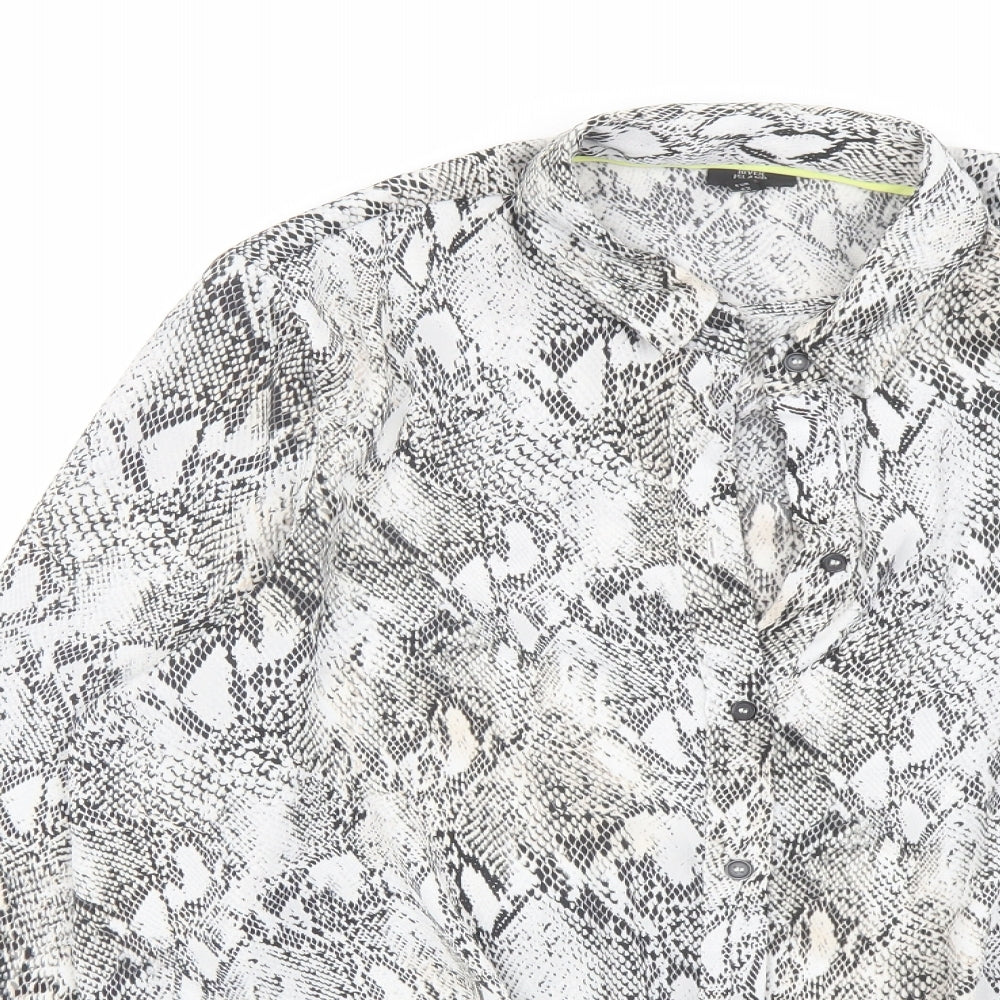 River Island Womens Grey Animal Print Polyester Basic Button-Up Size 16 Collared - Snakeskin Pattern Knot Front
