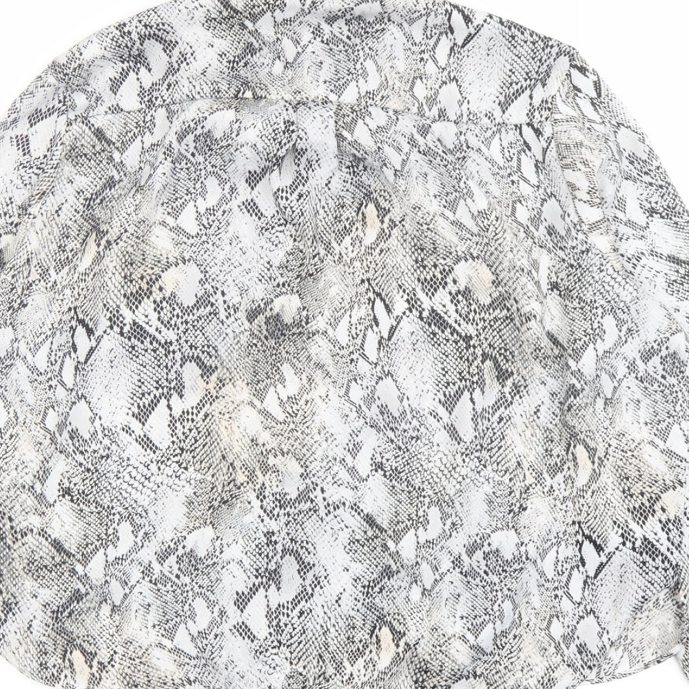 River Island Womens Grey Animal Print Polyester Basic Button-Up Size 16 Collared - Snakeskin Pattern Knot Front