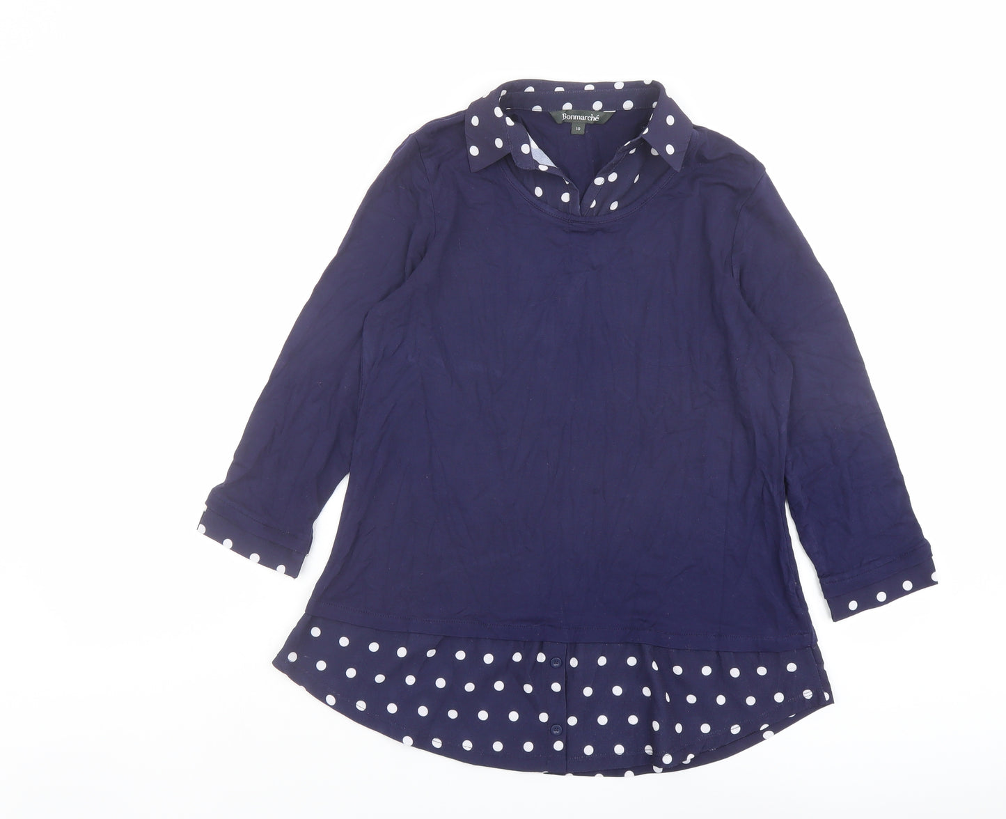 Bonmarché Womens Blue Viscose Basic Blouse Size 10 Collared