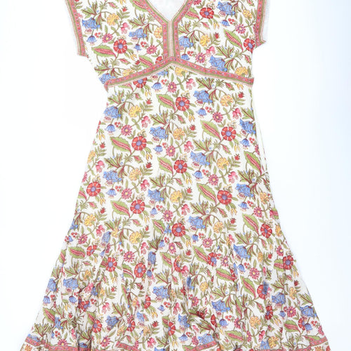 EAST Womens Multicoloured Floral Cotton A-Line Size 12 V-Neck Zip