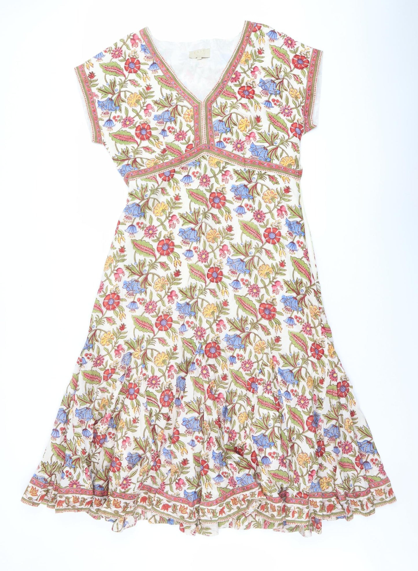 EAST Womens Multicoloured Floral Cotton A-Line Size 12 V-Neck Zip