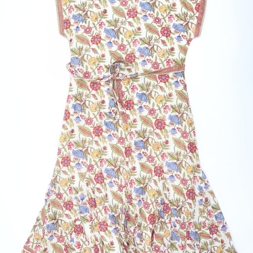 EAST Womens Multicoloured Floral Cotton A-Line Size 12 V-Neck Zip