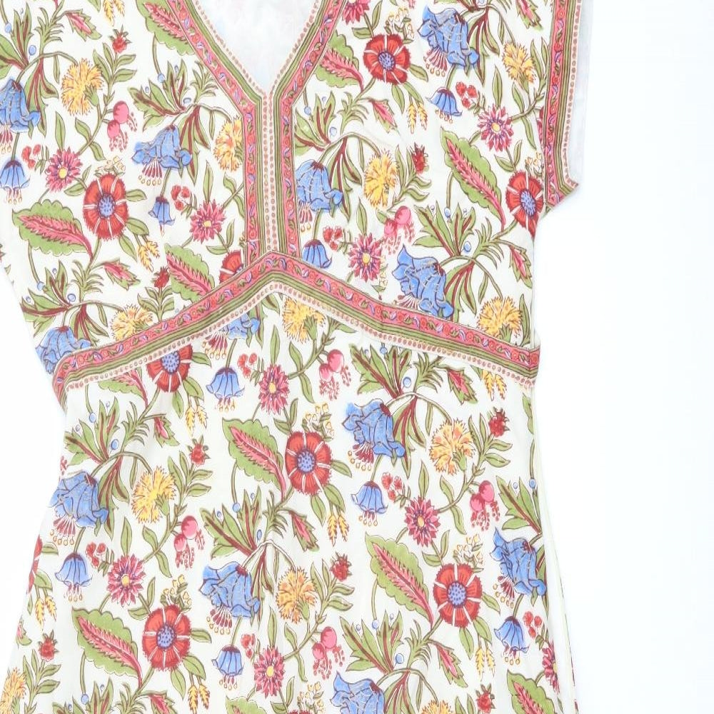 EAST Womens Multicoloured Floral Cotton A-Line Size 12 V-Neck Zip