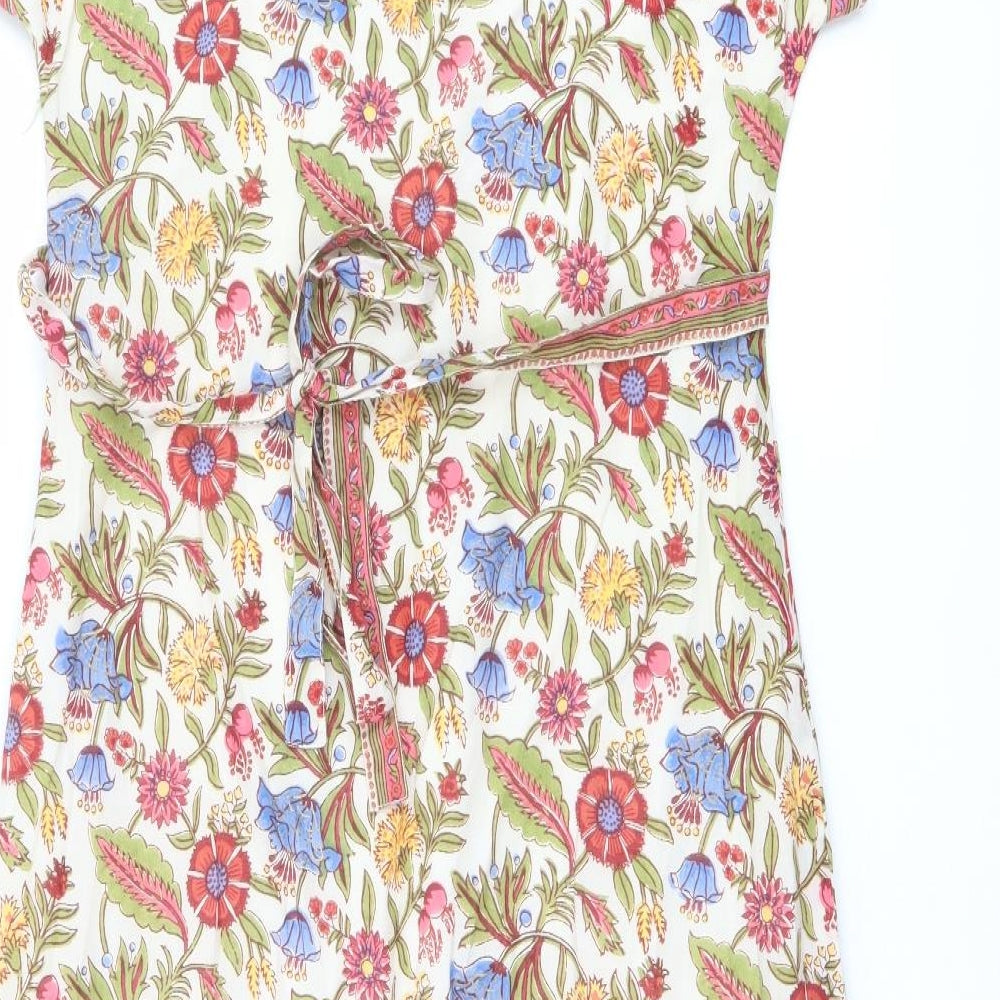 EAST Womens Multicoloured Floral Cotton A-Line Size 12 V-Neck Zip