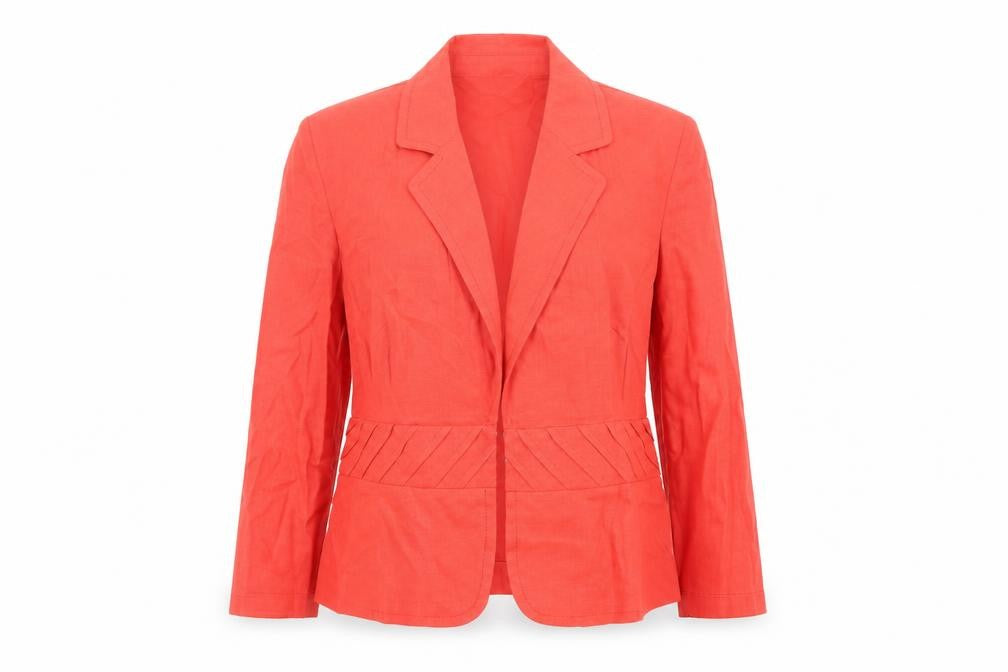 Front view of Marks & Spencer women’s red jacket blazer, size UK 12, hook & eye