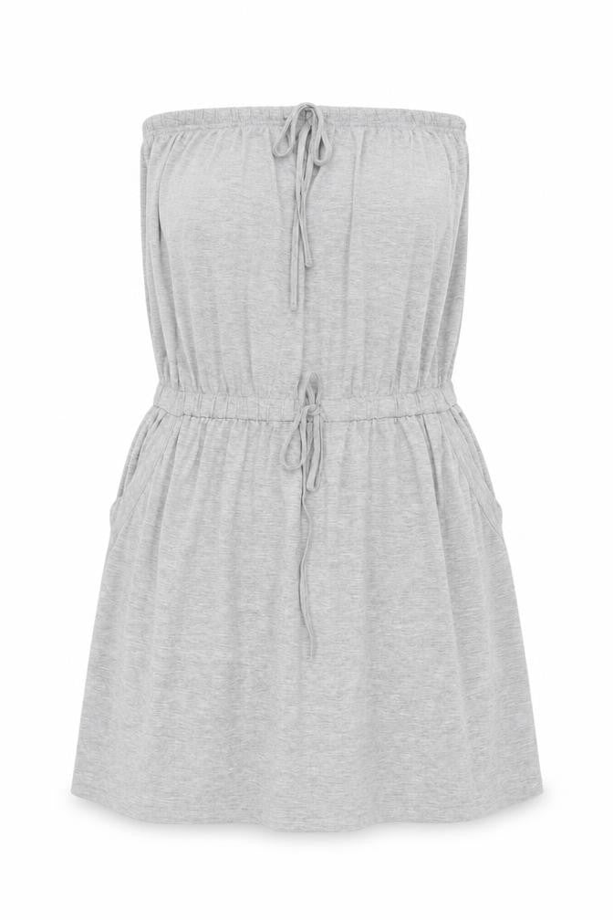 Front view of Capsule women’s grey viscose a-line, size UK 18, off the shoulder pullover