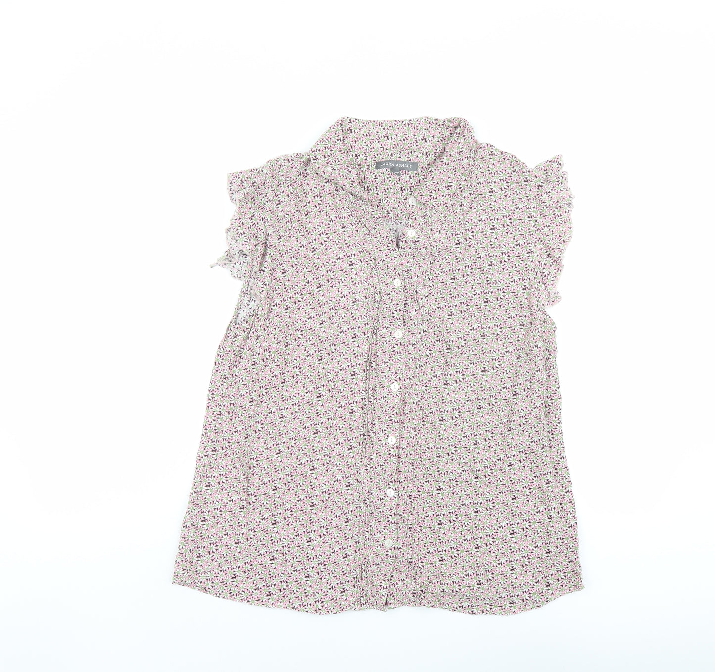 Laura Ashley Womens Pink Floral Viscose Basic Button-Up Size 12 Collared