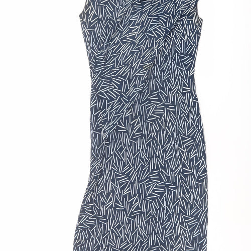Autograph Womens Blue Geometric Viscose Shift Size 8 V-Neck Zip