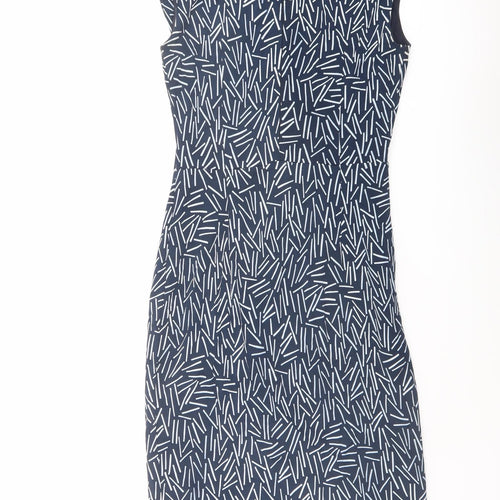 Autograph Womens Blue Geometric Viscose Shift Size 8 V-Neck Zip