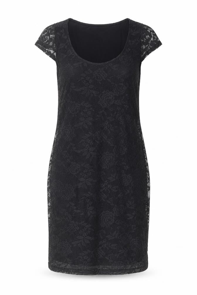 Front view of Dorothy Perkins women’s black polyester shift, size UK 10, round neck pullover