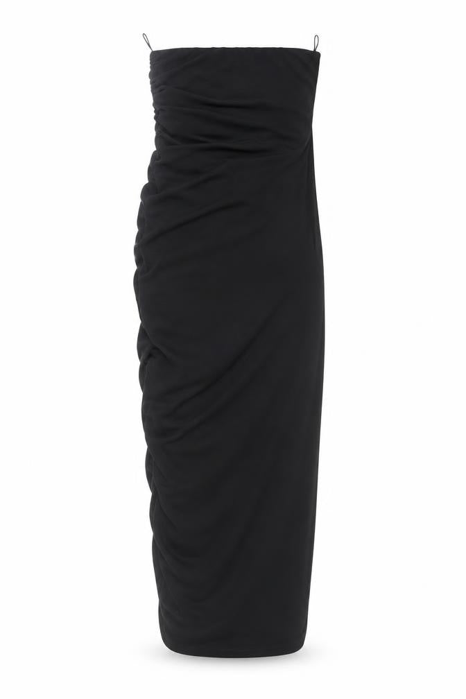 Front view of Zara women’s black polyester bodycon, size XS, off the shoulder zip