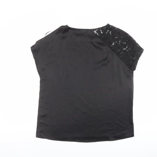River Island Womens Black Polyamide Basic Blouse Size 14 Round Neck - Lace Detail