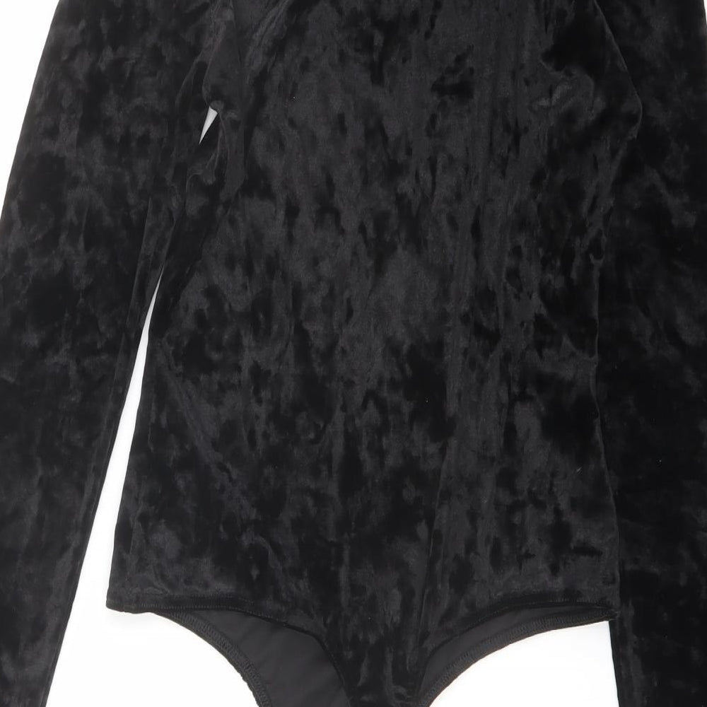PRETTYLITTLETHING Womens Black Polyester Bodysuit One-Piece Size 10 Snap