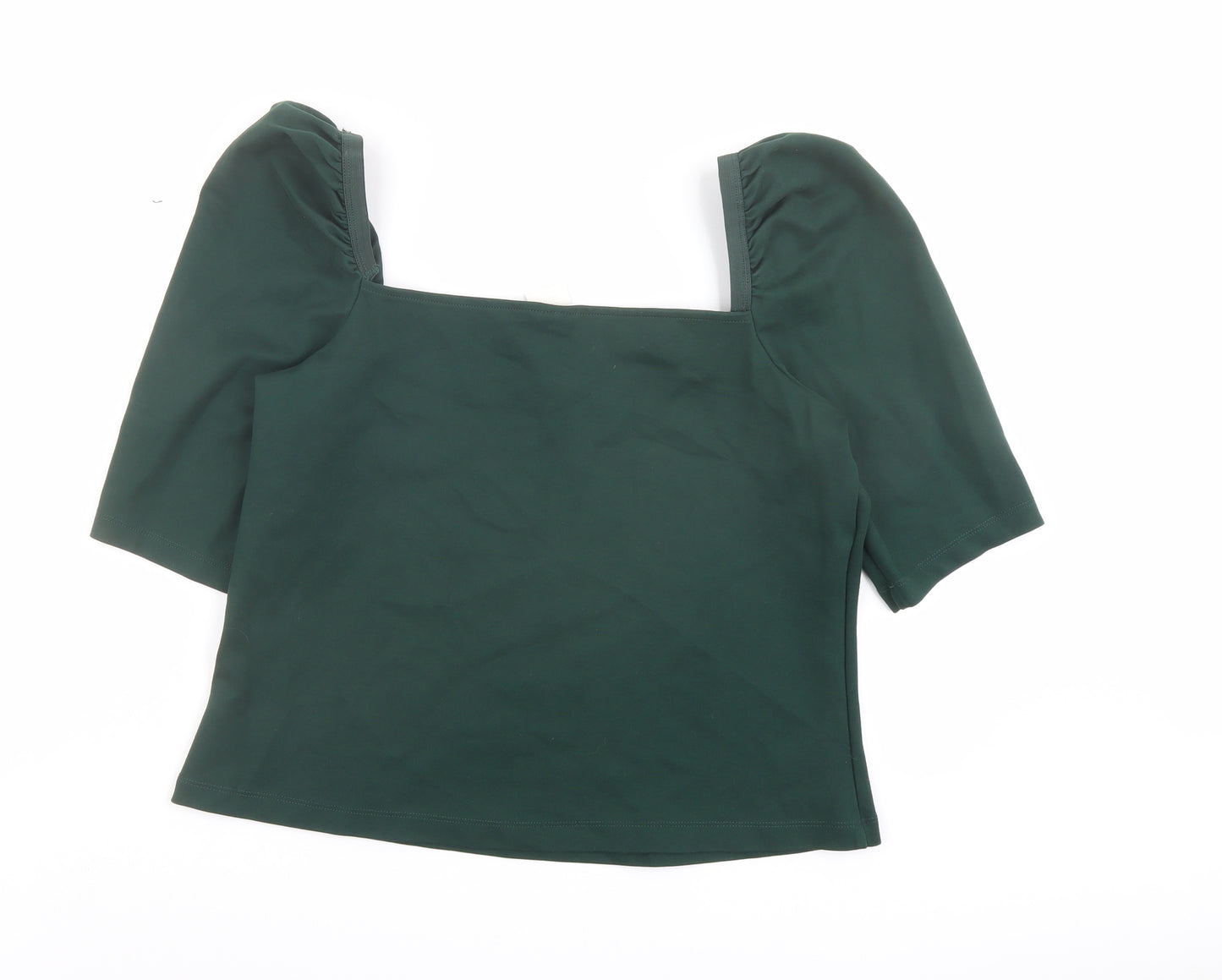 H&M Womens Green Viscose Basic Blouse Size L Square Neck