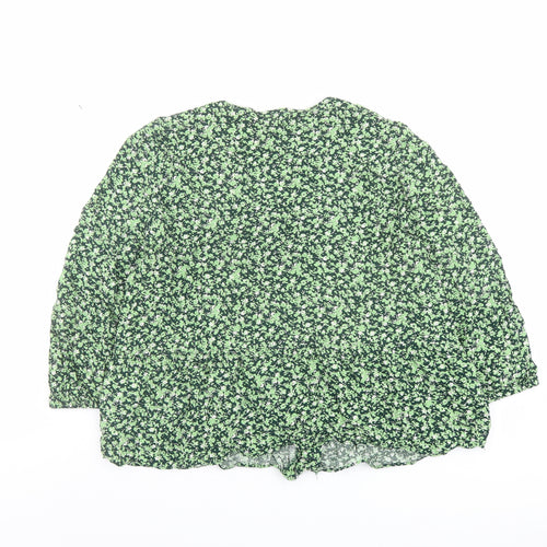 Warehouse Womens Green Floral Viscose Basic Blouse Size 14 V-Neck