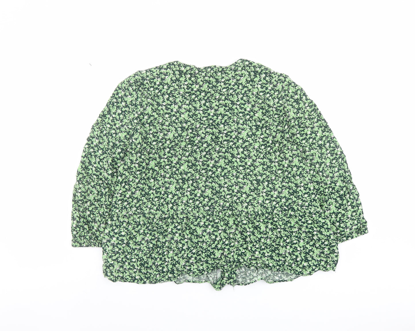 Warehouse Womens Green Floral Viscose Basic Blouse Size 14 V-Neck