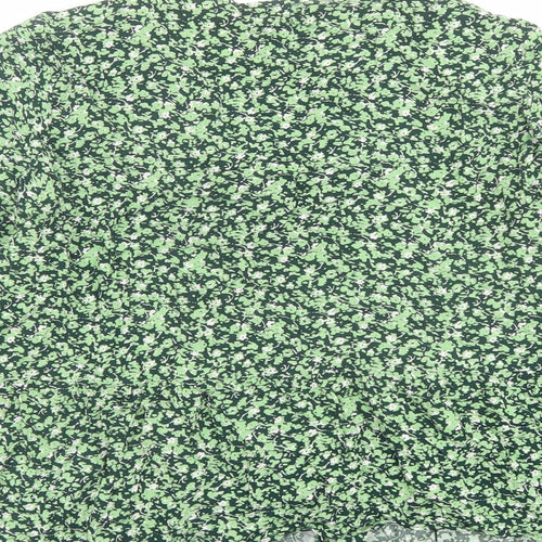 Warehouse Womens Green Floral Viscose Basic Blouse Size 14 V-Neck