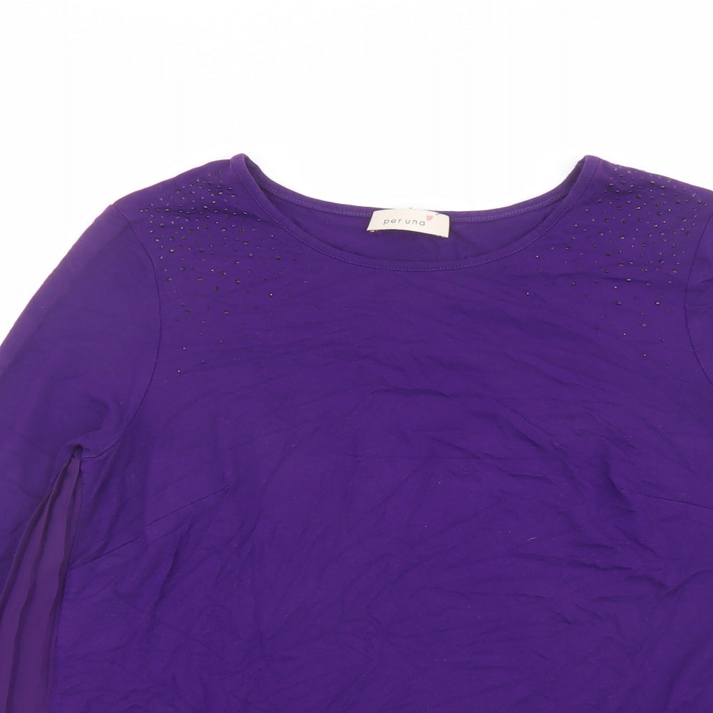 Per Una Womens Purple Viscose Basic Blouse Size 12 Round Neck
