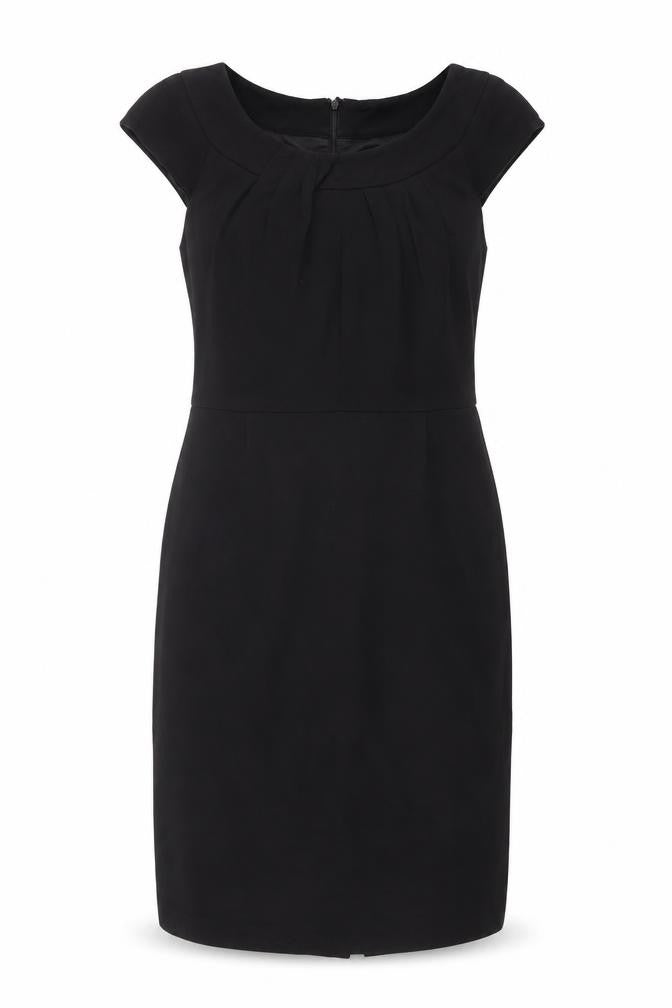 Front view of Planet women’s black viscose shift, size UK 8, round neck zip