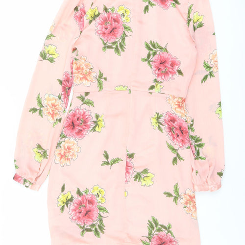 Miss Selfridge Womens Pink Floral Polyester Mini Size 8 V-Neck Zip