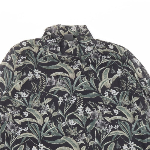 ICHI Womens Black Floral Polyester Basic T-Shirt Size L High Neck
