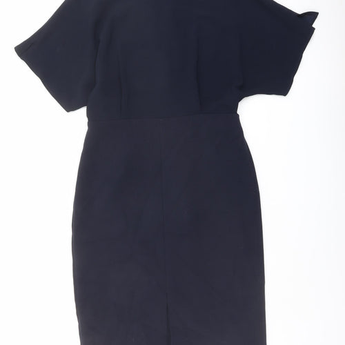 Mango Womens Blue Polyester Shift Size M Round Neck Button