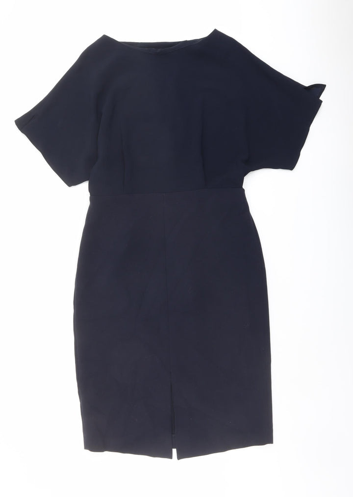 Mango Womens Blue Polyester Shift Size M Round Neck Button