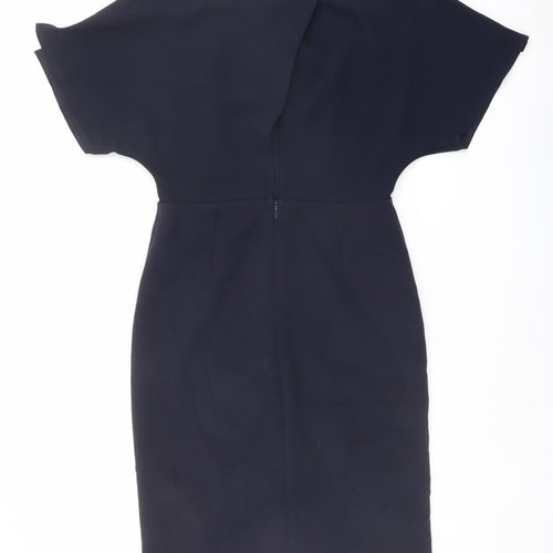 Mango Womens Blue Polyester Shift Size M Round Neck Button