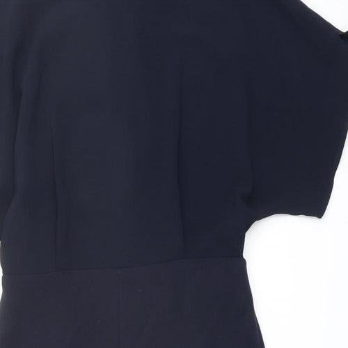 Mango Womens Blue Polyester Shift Size M Round Neck Button