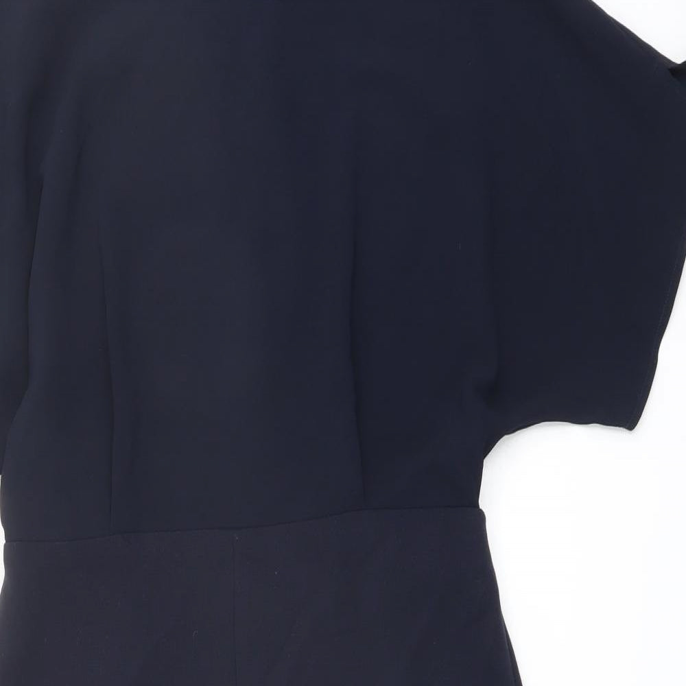 Mango Womens Blue Polyester Shift Size M Round Neck Button