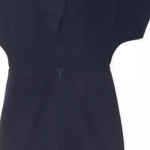 Mango Womens Blue Polyester Shift Size M Round Neck Button