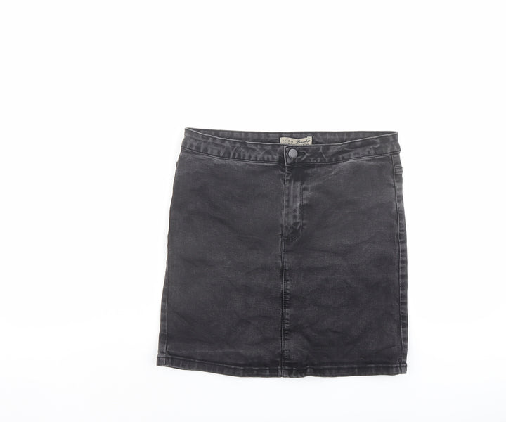 Denim & Co. Womens Grey Cotton A-Line Skirt Size 14 Button