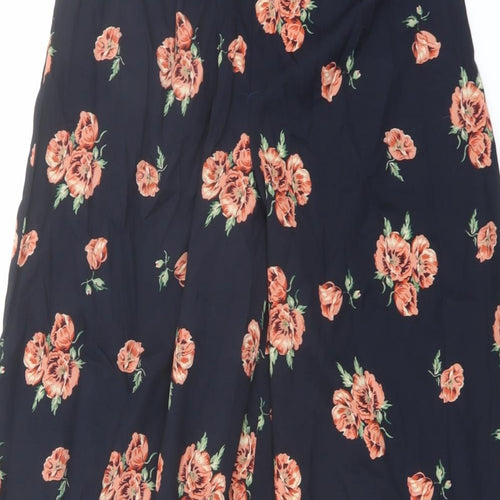PRETTYLITTLETHING Womens Blue Floral Polyester Trousers Size 6 L21 in Regular Zip