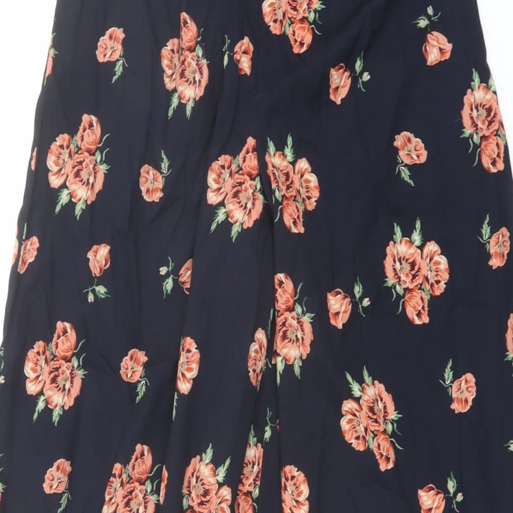 PRETTYLITTLETHING Womens Blue Floral Polyester Trousers Size 6 L21 in Regular Zip